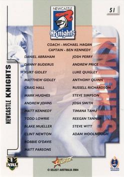 2004 Select Authentic #51 Newcastle Knights Logo Back